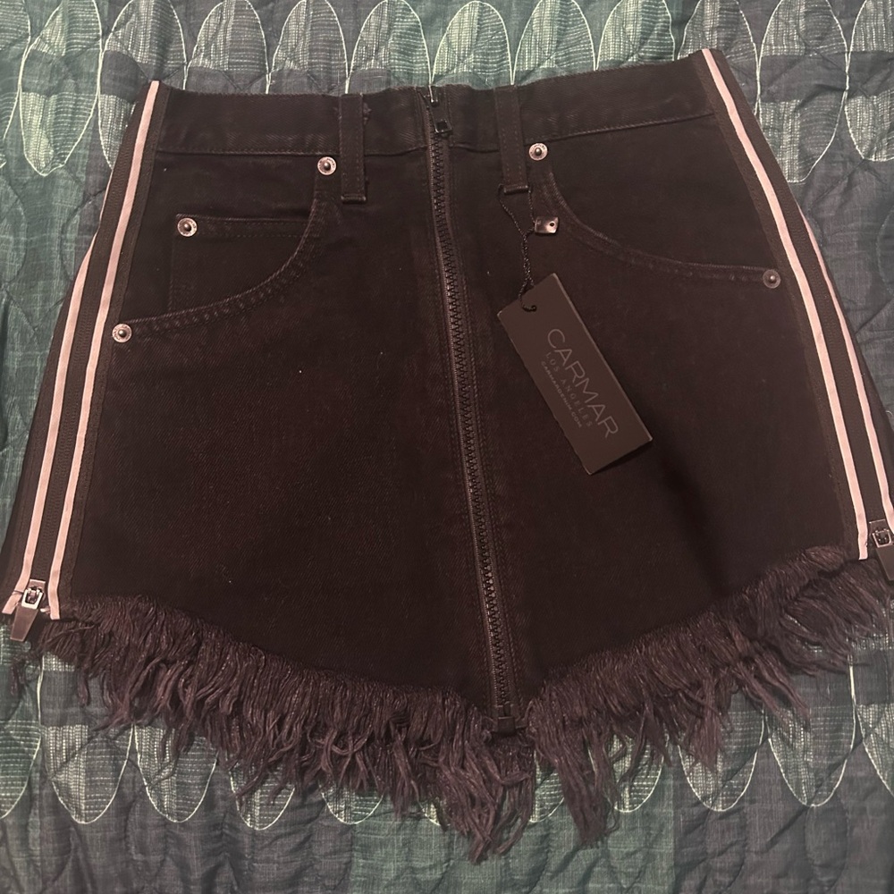 Carmar Black Jean Skirt with Frayed Hem